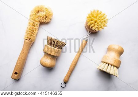 Eco Friendly Plant Based Cleaning Brush Set, Bamboo Kitchen Scrub Brush Set Of 4. Zero Waste Food Cl