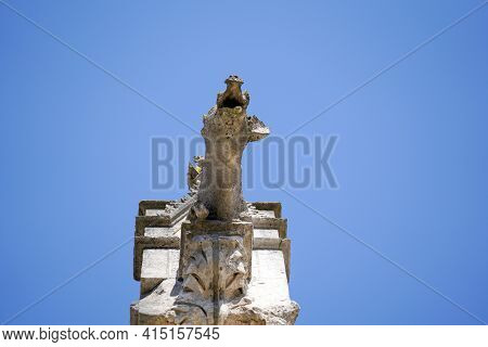 Lime Sandstone Gargoyles At St. Peter\'s Cathedral In Regensburg, Photographed In Spring