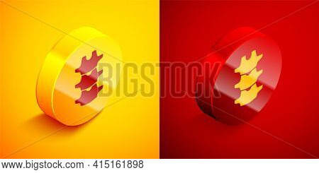 Isometric Human Spine Icon Isolated On Orange And Red Background. Circle Button. Vector