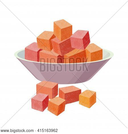 Marmalade Pile In The Bowl - Food Made From Apples. Vector Illustration In Flat Design Isolated On W