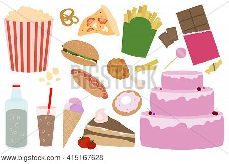 Set Of Junk Food, Fast Food And Sweets