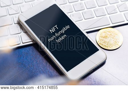 Crypto Art Concept. Blockchain Called Nfts. Digital Collectibles For Cryptocurrencies. Non-fungible