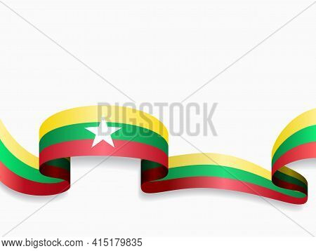 Myanmar Flag Wavy Abstract Background. Vector Illustration.