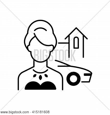 Upper Class Black Linear Icon. Woman Of High Status In Society. Luxury Lifestyle. Party For Wealthy,