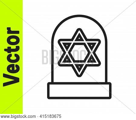 Black Line Tombstone With Star Of David Icon Isolated On White Background. Jewish Grave Stone. Grave