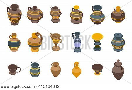 Amphora Icons Set. Isometric Set Of Amphora Vector Icons For Web Design Isolated On White Background