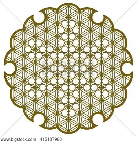 Yukiwa Flower With Pattern In Japanese Style Of Kumiko Zaiku. Design Element For Laser Cutting And P