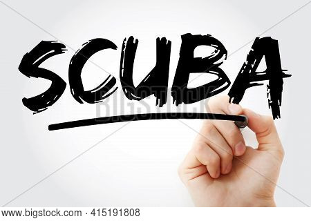 Scuba - Self-contained Underwater Breathing Apparatus Acronym With Marker, Concept Background