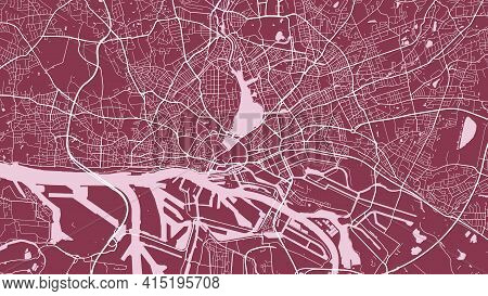 Red Vector Background Map, Hamburg City Area Streets And Water Cartography Illustration. Widescreen 
