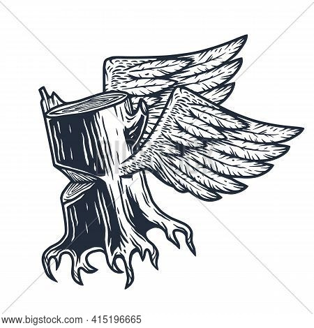 Lumberjack Wood Timber Stump With Roots Wings Logo