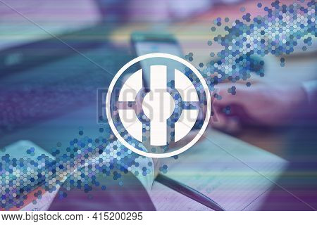 Dimecoin, Dime  Cryptocurrency Sign. Business Person, Trader, Investor, Analyst Using Mobile Phone A