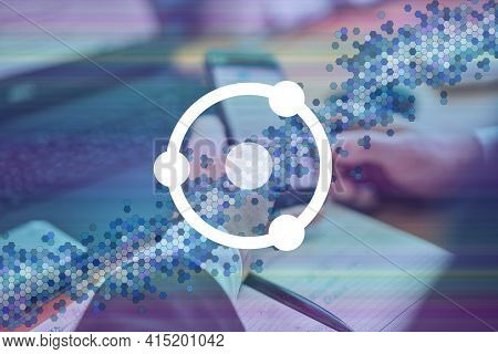 Ion Cryptocurrency Sign. Business Person, Trader, Investor, Analyst Using Mobile Phone App Analytics
