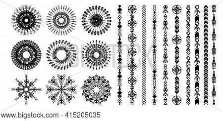 Ethnic Hand Drawn Vector Line Border Set. Boho Fashion Style Pattern. Vector Design Elements.