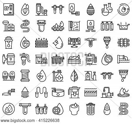 Equipment For Water Purification Icons Set. Outline Set Of Equipment For Water Purification Vector I