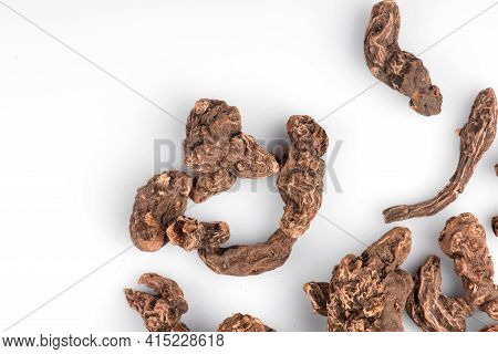 Top View Of The Roots Of Galangal. Background From Galangal Roots. Galangal Root Is Used In Cooking,