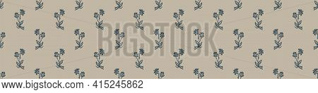 Hand Carved Flower Block Print Seamless Border Pattern. Rustic Naive Folk Motif Illustration Banner.