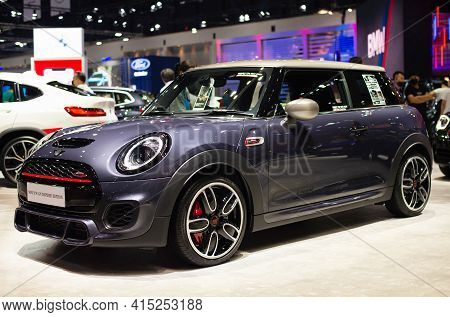 Nonthaburi, Thailand - March 25,2021 : View Of Mini Jcw Gp Inspired Edition Gray Color On Display At