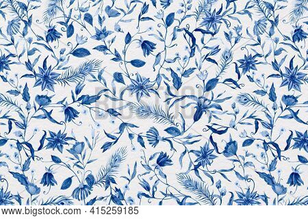 Background of blue watercolor flower illustration
