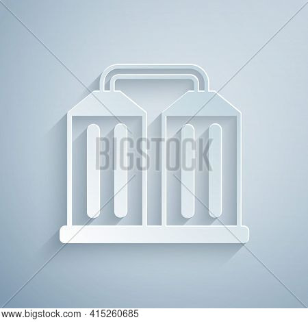 Paper Cut Granary Icon Isolated On Grey Background. Silo With Grain, Elevator, Granary, Factory. War
