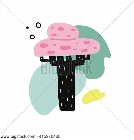 Cartoon Tropical Palm Tree. Hand Drawn Summer Stylized Plant Print Or Poster, Decorative Colorful Ju