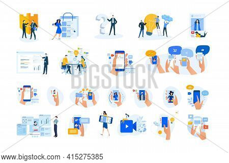 Set Of Modern Flat Design People Icons. Vector Illustration Concepts Of Networking, Online Communica