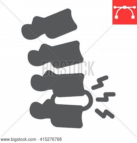 Spine Pain Glyph Icon, Backache And Backpain, Herniated Disc Vector Icon, Vector Graphics, Editable 