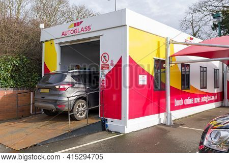 Aylesbury, Uk - February 03, 2021. Autoglass Workshop In Aylesbury, Buckinghamshire.  Car Windscreen