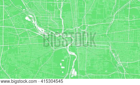 Green Vector Background Map, Columbus City Area Streets And Water Cartography Illustration. Widescre