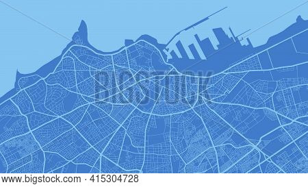 Light Sky Blue Vector Background Map, Casablanca City Area Streets And Water Cartography Illustratio