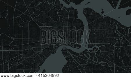 Dark Grey Vector Background Map, Jacksonville City Area Streets And Water Cartography Illustration. 