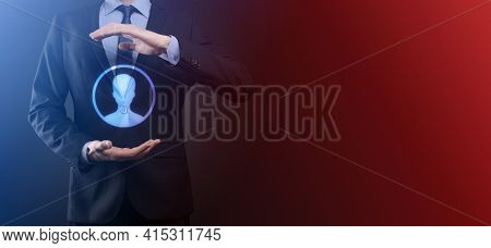 Businessman In Suit Holding Out Hand Icon Of User. Internet Icons Interface Foreground. Global Netwo
