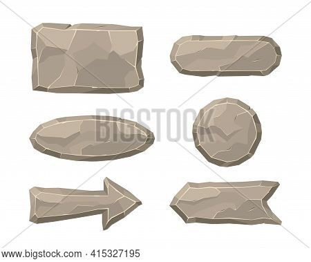 Stone Elements Of Interface Flat Vector Illustration. Cartoon Panel Of Rubble Rocks In Form Of Frame