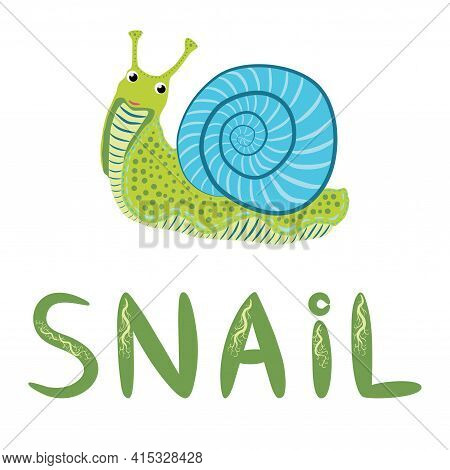 Blue Snail Beautiful Character, Scandinavian Style, Hand Drawn And Signed.
