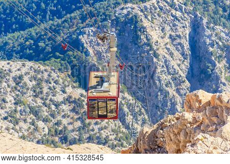 Cable Car On Ropeway Leading To A Top Of Tahtali Mountain In Antalya Province, Turkey