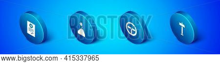 Set Isometric Auto Service Check Automotive, Steering Wheel, Hammer And Gear Shifter Icon. Vector
