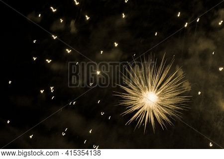 Beautiful Yellow Big Bang Science Object With Glowing Core. Scientific Artificial Scene In Microcosm