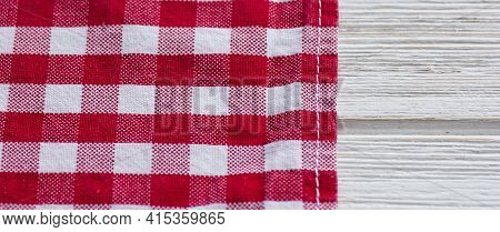 Red And White Kitchen Cotton Fabric In A Cage. Cotton Texture Checkered