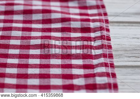 Red And White Kitchen Cotton Fabric In A Cage. Cotton Texture Checkered