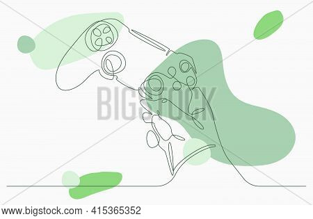 Vector Background With Virtual Reality Games Theme. Background With Htc Vive Controllers Gripped In 