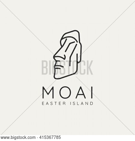 Moai Head Sculpture Minimalist Line Art Logo Template Vector Illustration Design. Simple Modern Chil