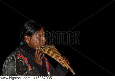 Nazare, Portugal, 07-11-2010: A Native South American Street Performer Wearing Traditional Clothes I