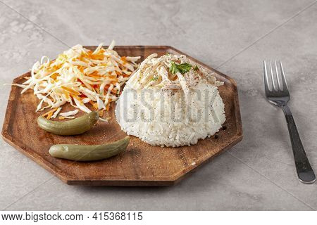 Chicken Pilaf (tavuklu Pilav) Is A Traditional Turkish Dish Made With Buttered Rice Pilaf As A Base 