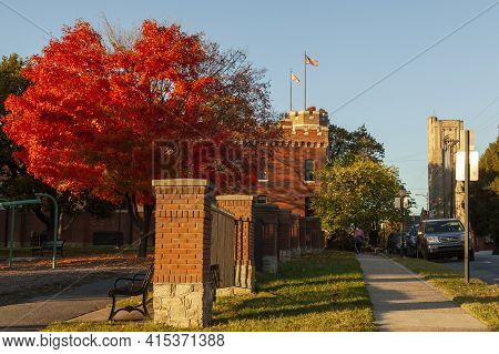 Frederick, Md, Usa 10/13/2020: An Autumn Sunset On The Edge Of Baker Park Featuring Historic Frederi