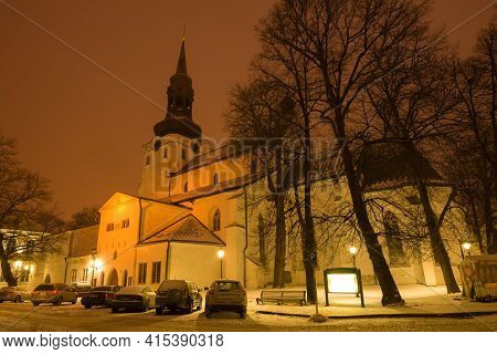 Medieval Dome Cathedral (holy Virgin Mary) On March Night. Tallinn, Estonia