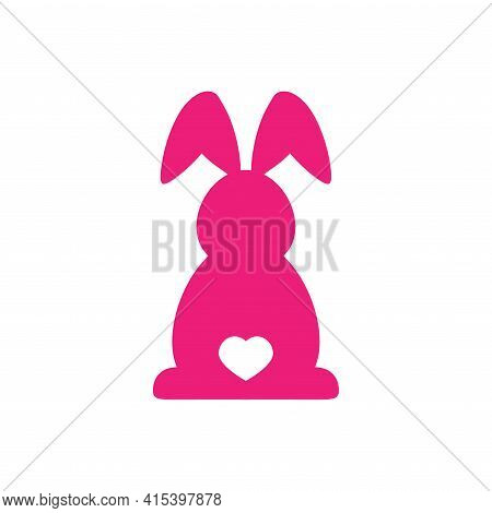Cute Cartoon Bunny With Heart. Pink Rabbit Isolated On White Bakground. Easter Bunny. Flat Design