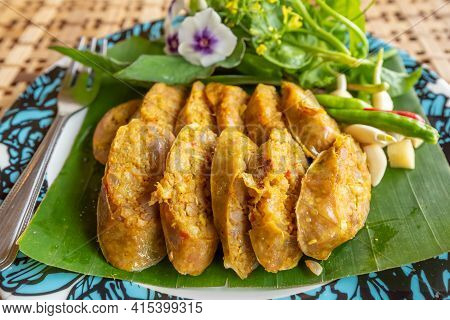 Northern Thai Spicy Sausage Or Sai-aua,thai Traditinal Northern Foods. Local Cuisine In The North Of