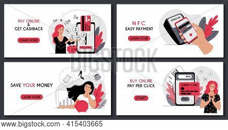 Banner For Web Page Templates Set. Contactless Payment By Card And Smartphone Nfc. Financial Transac