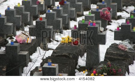 Ordered Mass Of Stone Crosses In Ancient Cemetery