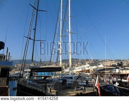 Genoa, Italy - April 01, 2021: The Porto Antico In Genoa Is A Part Of The Port Of Genoa Currently Us