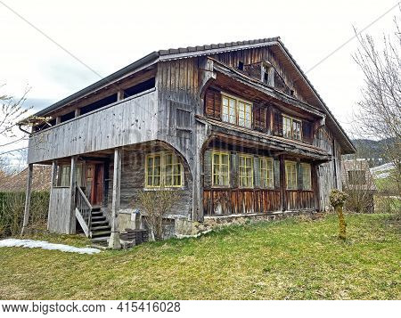 Traditional Country Houses And Old Livestock Farms Along The Small Natural Lake Wilersee Or Wiler La